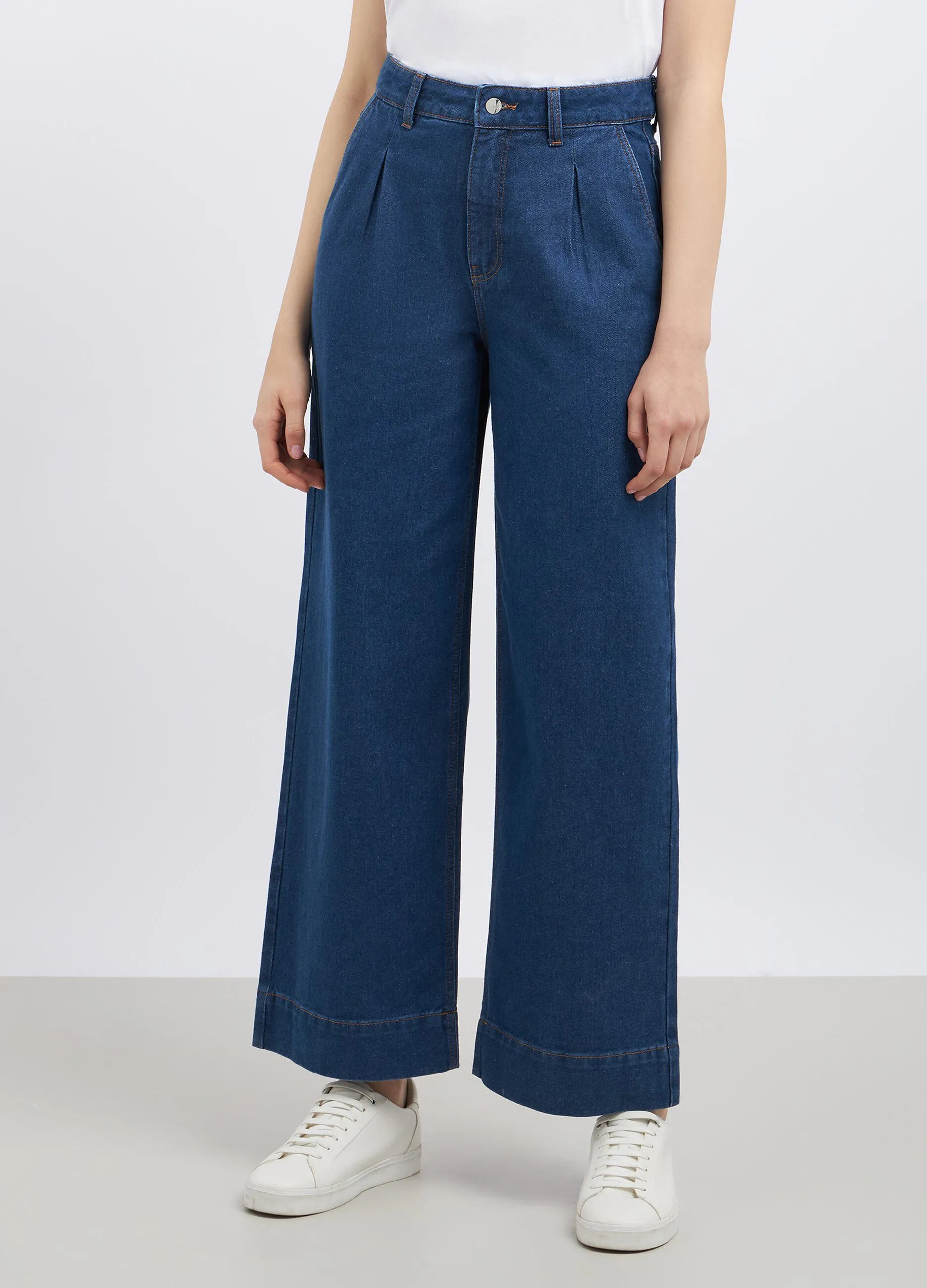 Pantaloni in denim di puro cotone wide leg donna