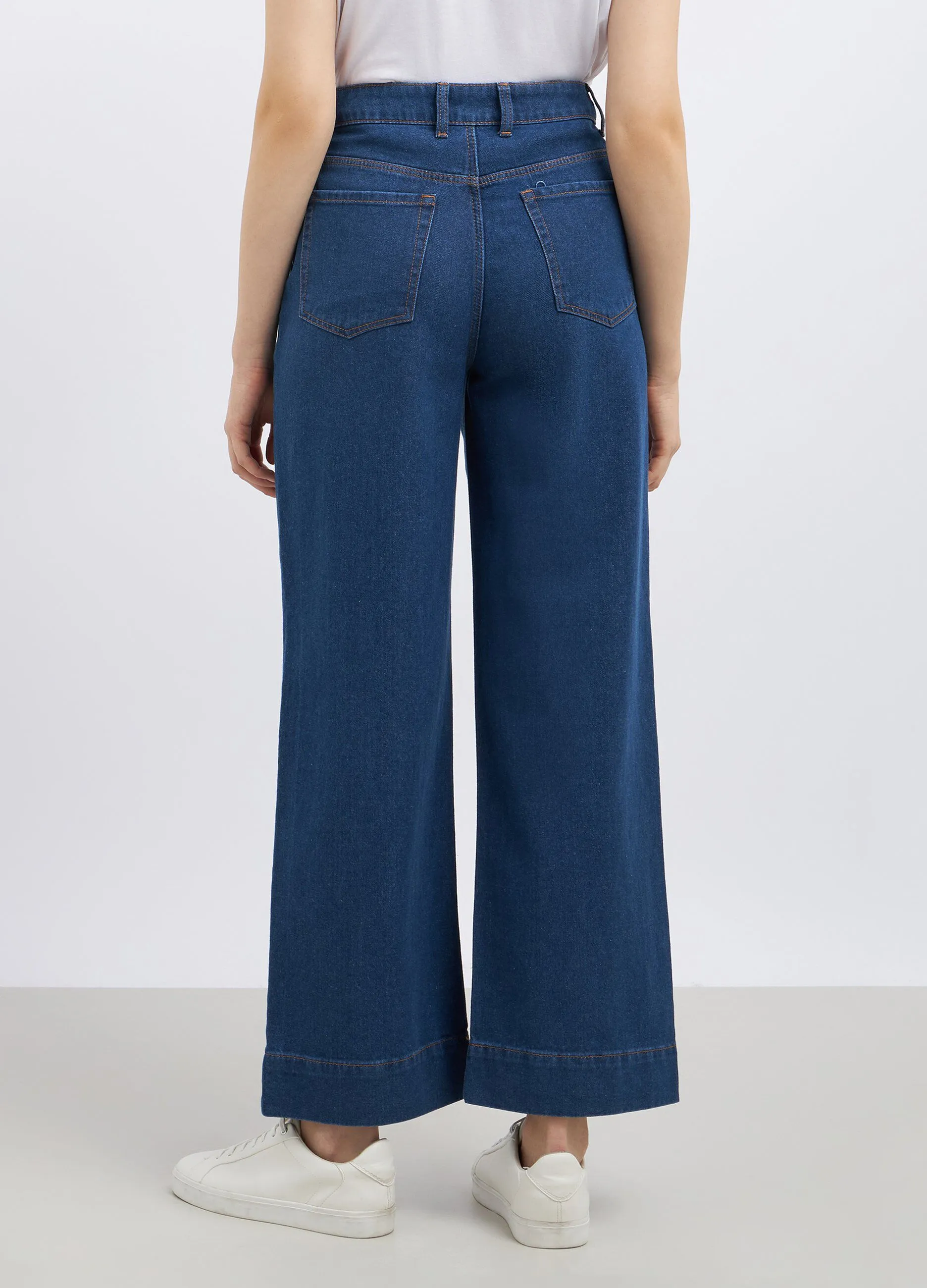 Pantaloni in denim di puro cotone wide leg donna