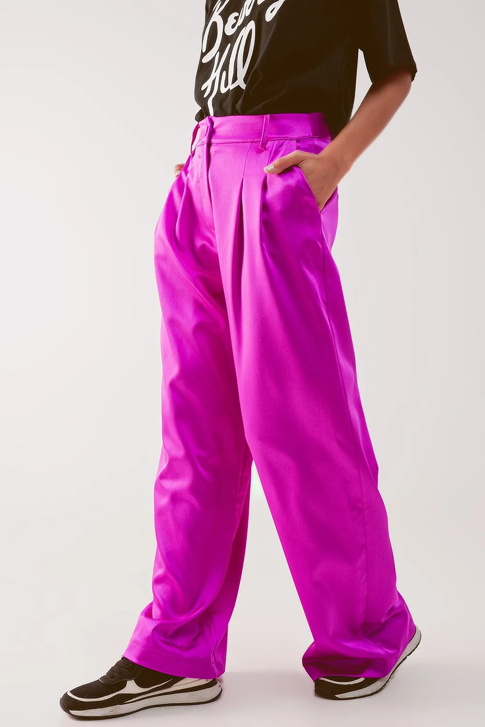 Pantaloni palazzo a pieghe fucsia