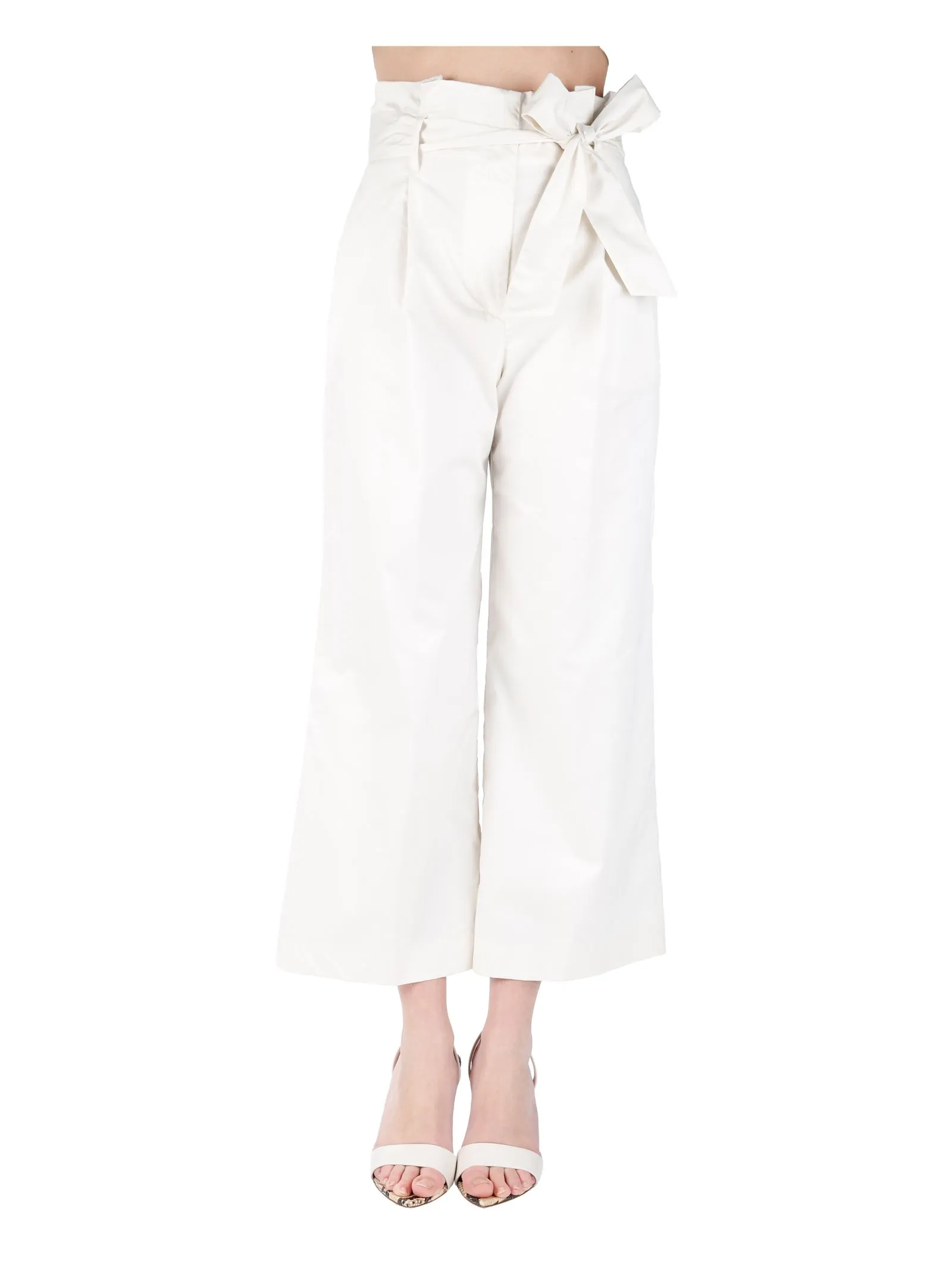 PANTALONI PANNA IN COTONE CON CINTURA