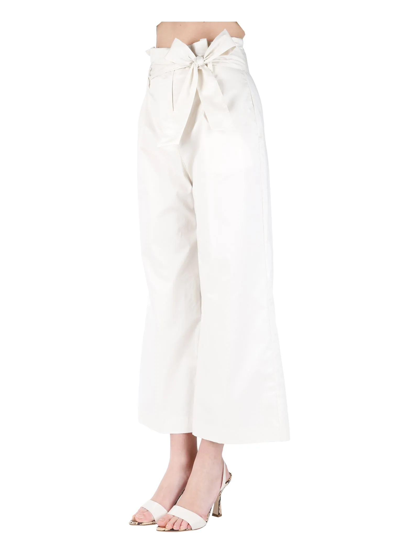 PANTALONI PANNA IN COTONE CON CINTURA