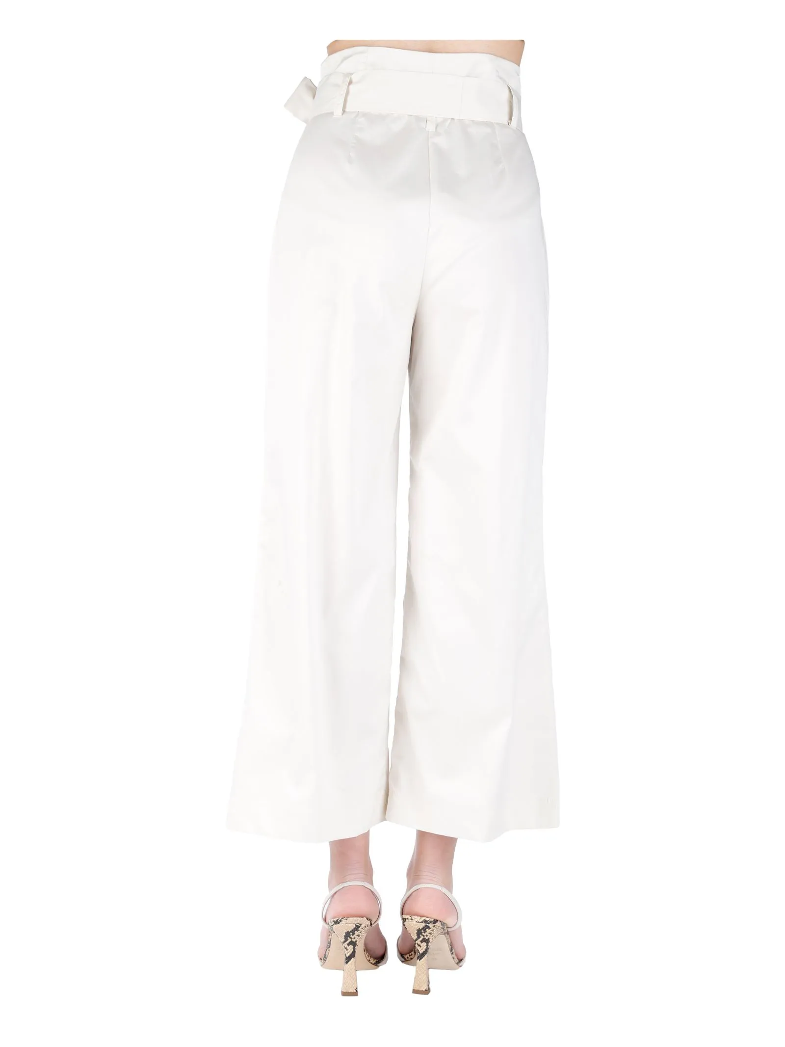 PANTALONI PANNA IN COTONE CON CINTURA