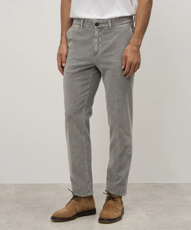 Peserico Pantaloni in velluto a coste grigi con logo metallico R54505T305752