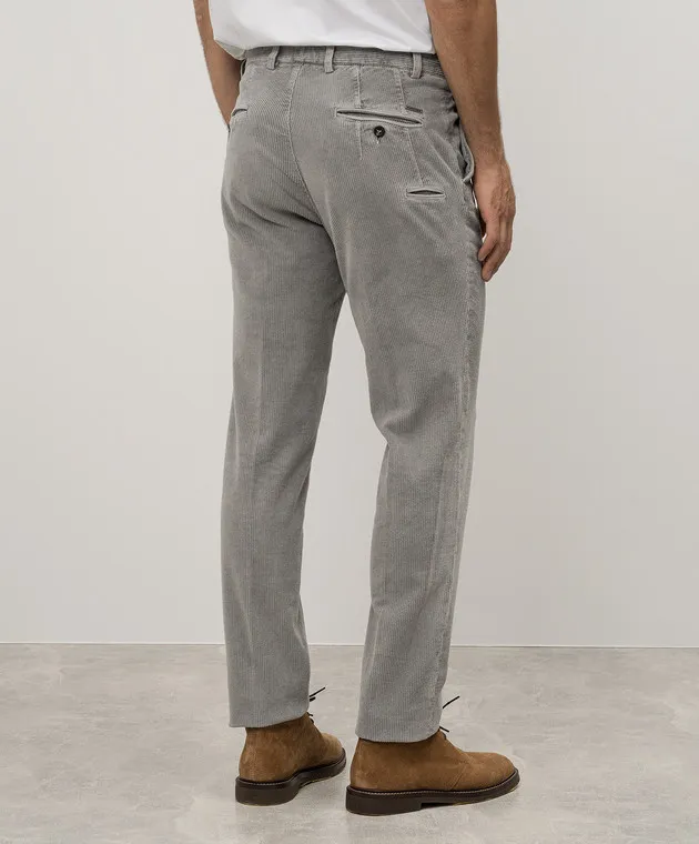 Peserico Pantaloni in velluto a coste grigi con logo metallico R54505T305752