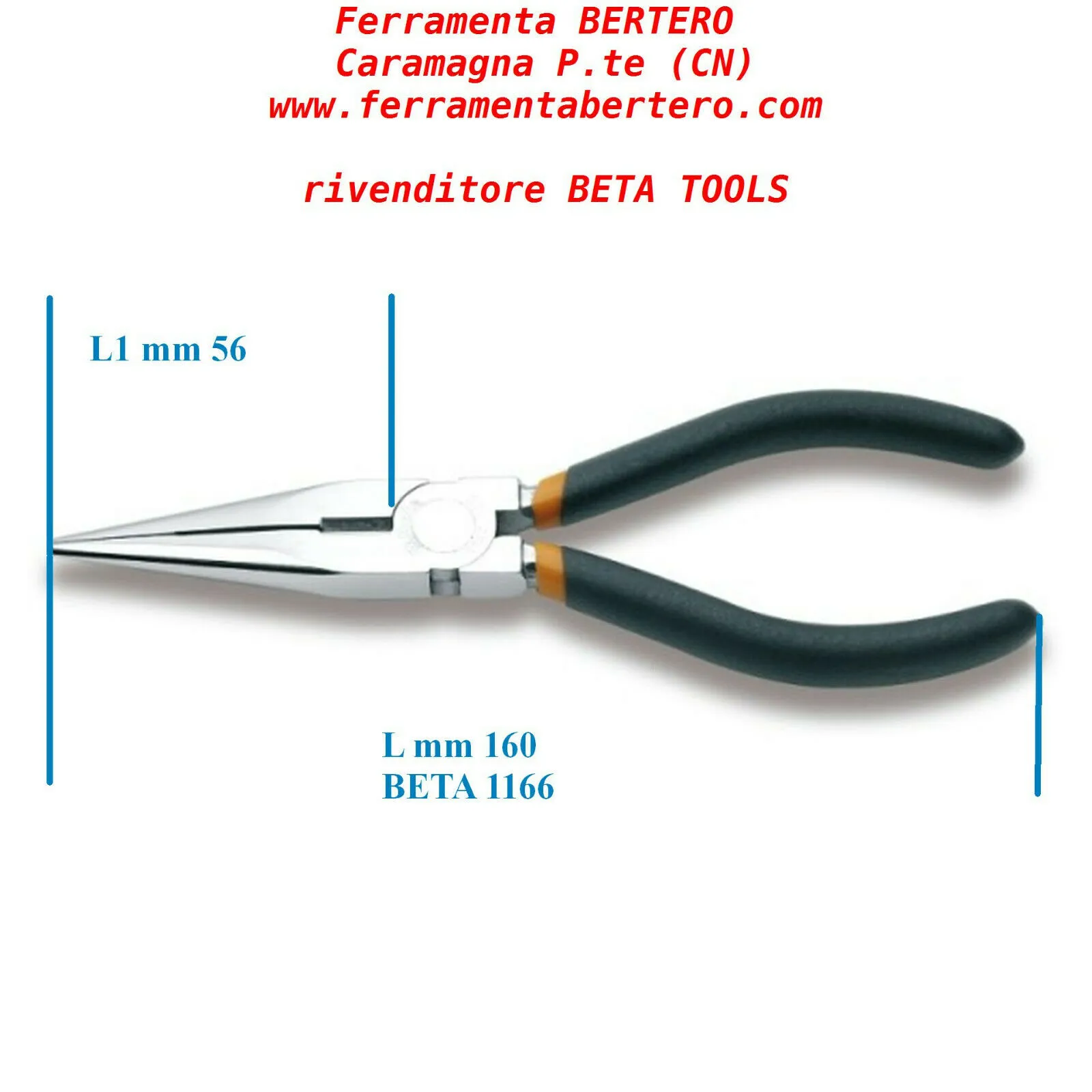 PINZE BETA 1166-160 becchi mezzitondi lunghissimi diritti manici PVC antiscivolo