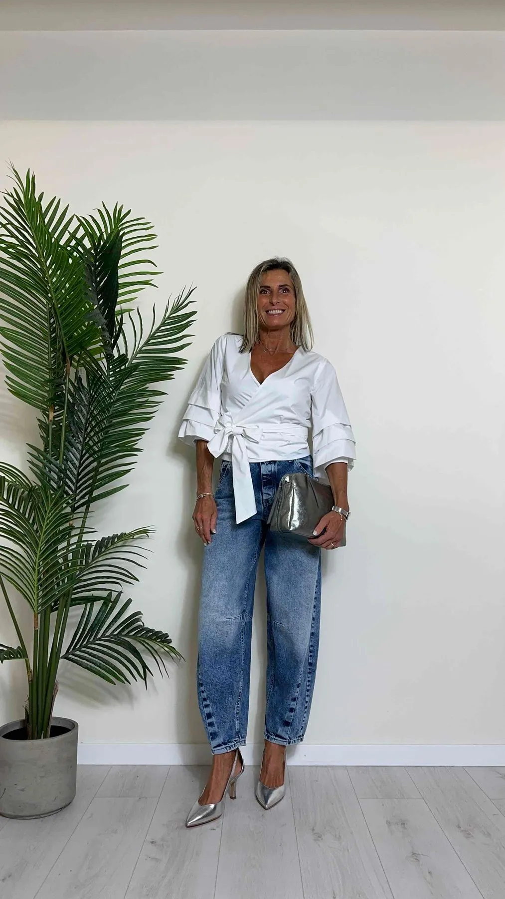 PLEASE - P2YDCJGW7Z - JEANS SLOUCY, STONE WHASHED, CUCITURA GINOCCHIO E FONDO