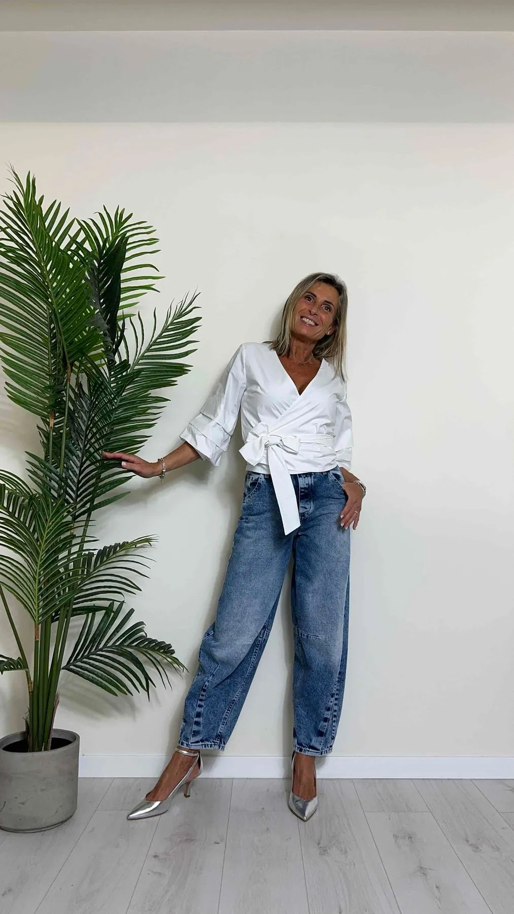 PLEASE - P2YDCJGW7Z - JEANS SLOUCY, STONE WHASHED, CUCITURA GINOCCHIO E FONDO