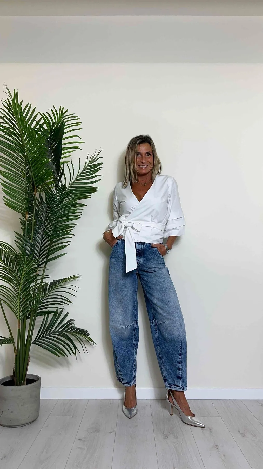 PLEASE - P2YDCJGW7Z - JEANS SLOUCY, STONE WHASHED, CUCITURA GINOCCHIO E FONDO