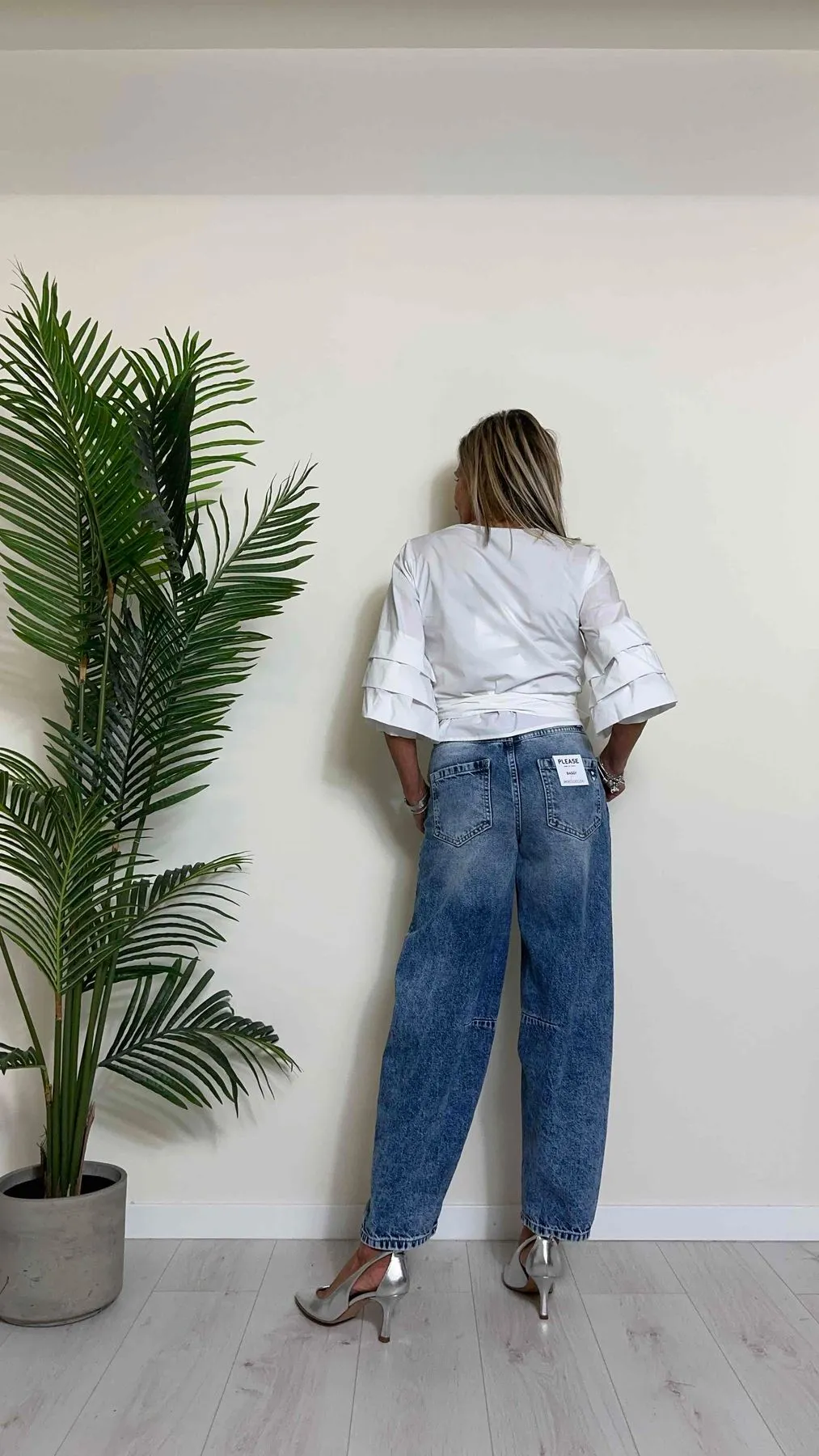 PLEASE - P2YDCJGW7Z - JEANS SLOUCY, STONE WHASHED, CUCITURA GINOCCHIO E FONDO