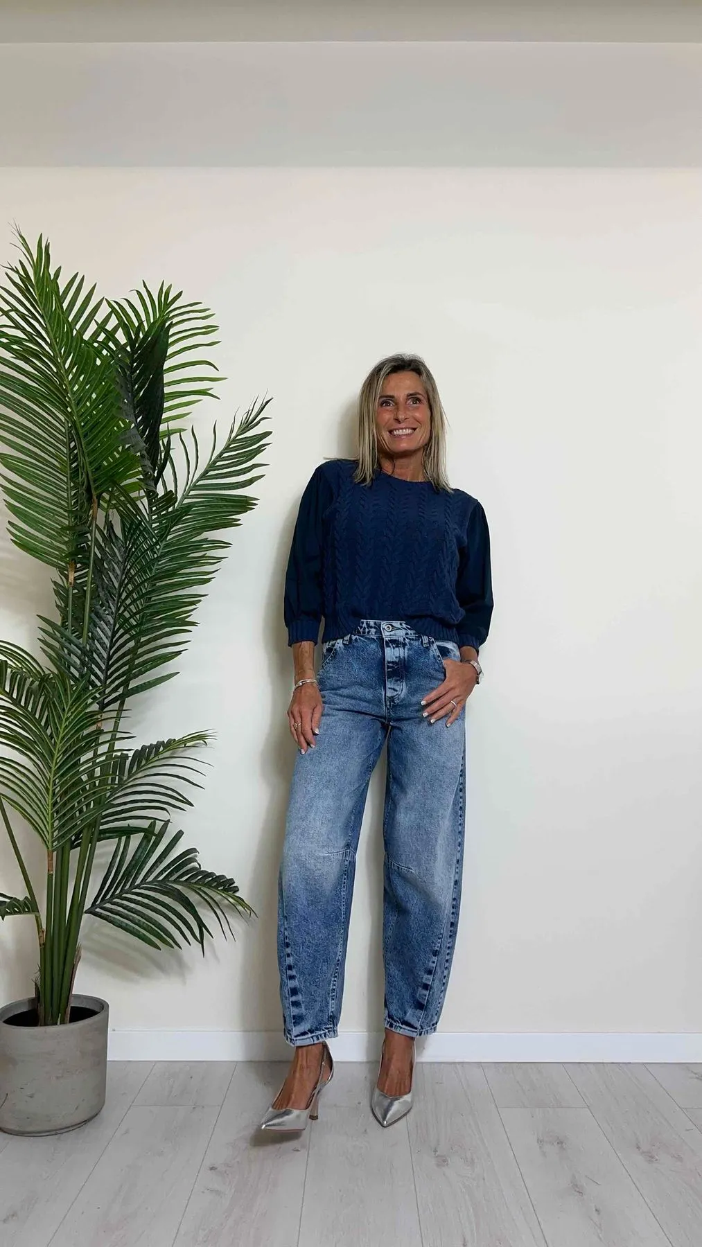 PLEASE - P2YDCJGW7Z - JEANS SLOUCY, STONE WHASHED, CUCITURA GINOCCHIO E FONDO