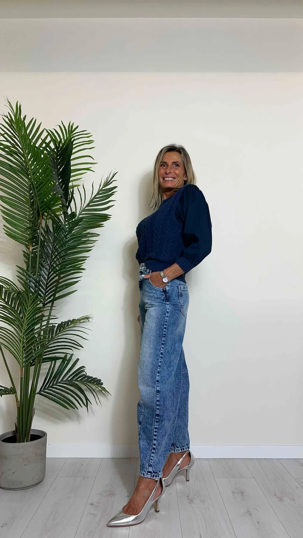 PLEASE - P2YDCJGW7Z - JEANS SLOUCY, STONE WHASHED, CUCITURA GINOCCHIO E FONDO