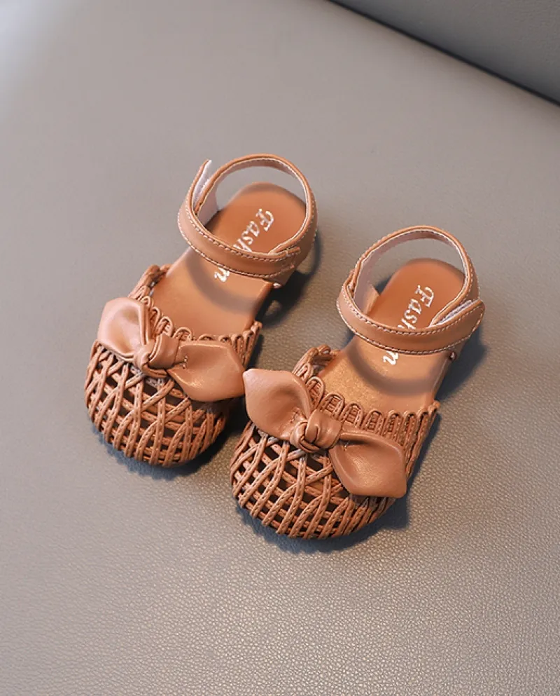 Ragazze Beige All Match Dita Dei Piedi Intrecciate Per Bambini Moda Estate Nuovo Piatto