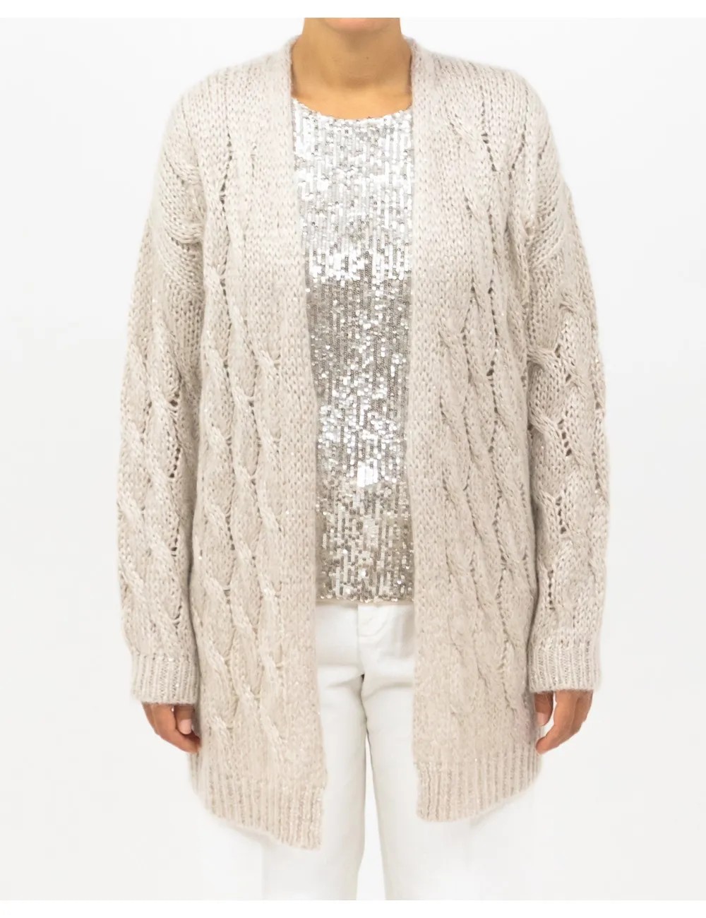Rialto 48 - Cardigan Melograno Treccia Lurex Sabbia Donna