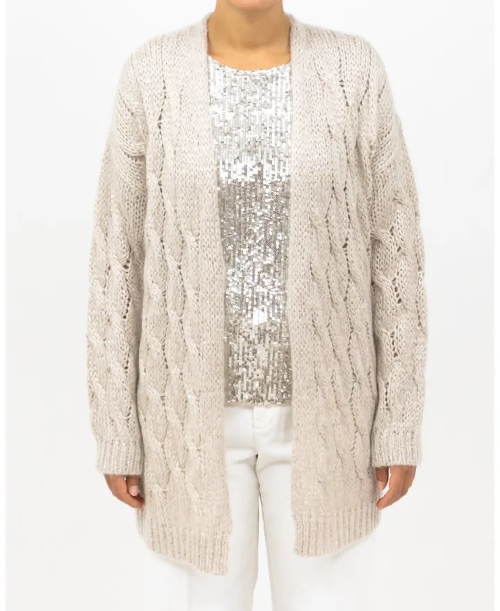 Rialto 48 - Cardigan Melograno Treccia Lurex Sabbia Donna