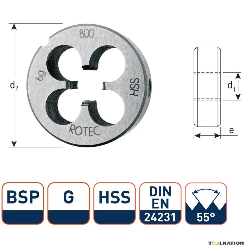 Rotec 365.1000 Piastra da taglio tonda HSS DIN 5158 BSP G 1-11