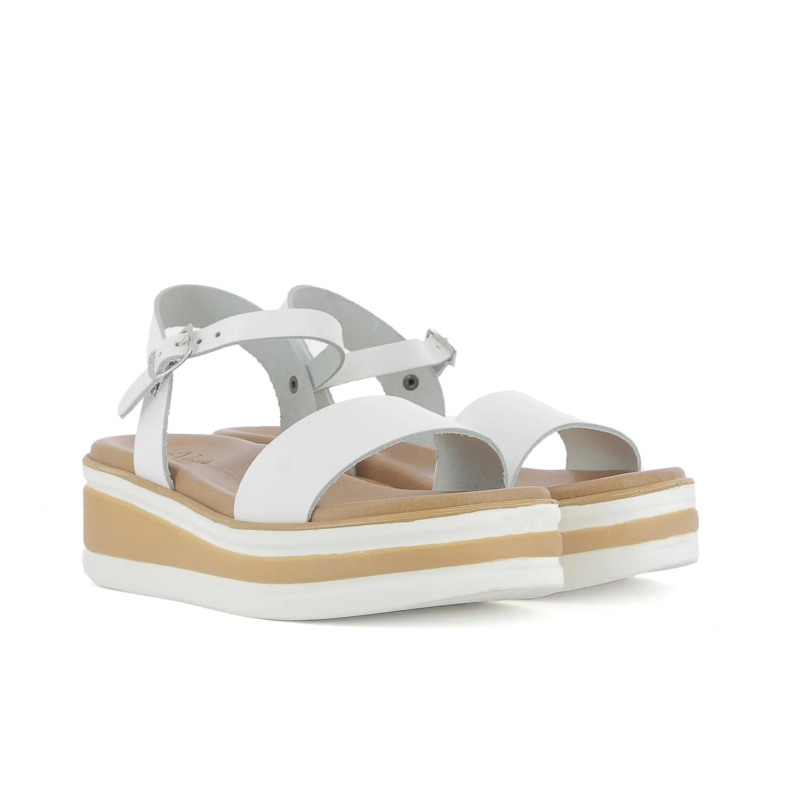 Sandali bianchi in pelle con cinturino