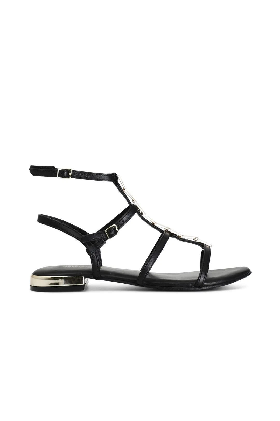 sandali gladiatore in pelle con accessorio nero