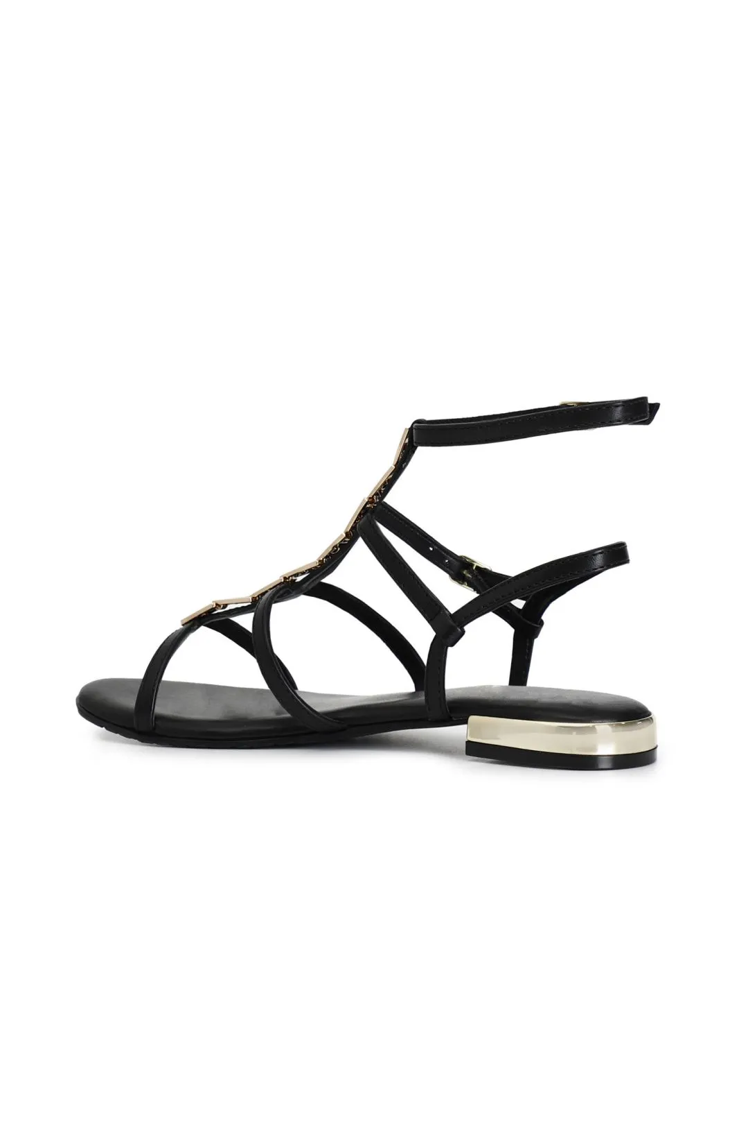 sandali gladiatore in pelle con accessorio nero