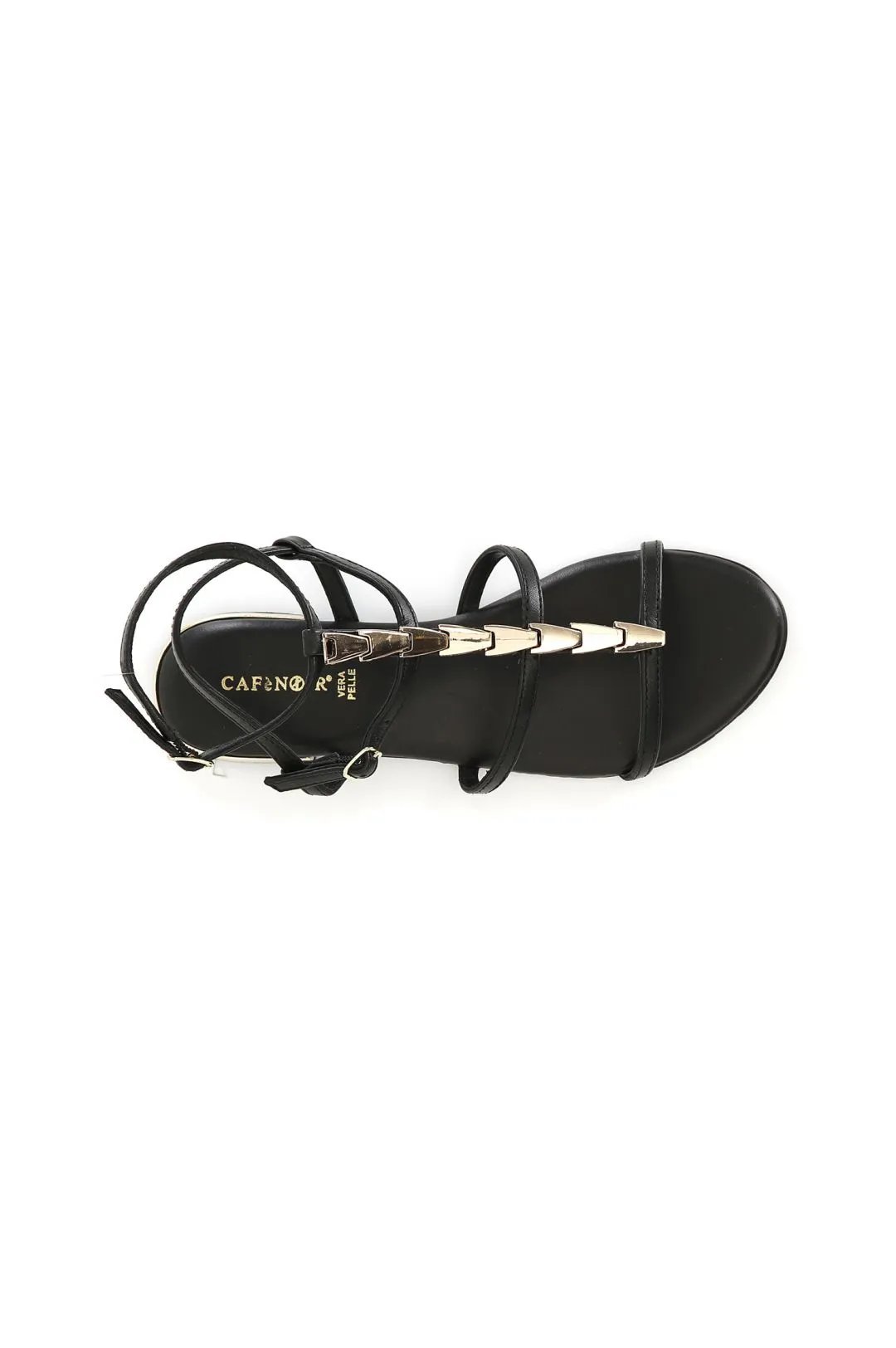 sandali gladiatore in pelle con accessorio nero