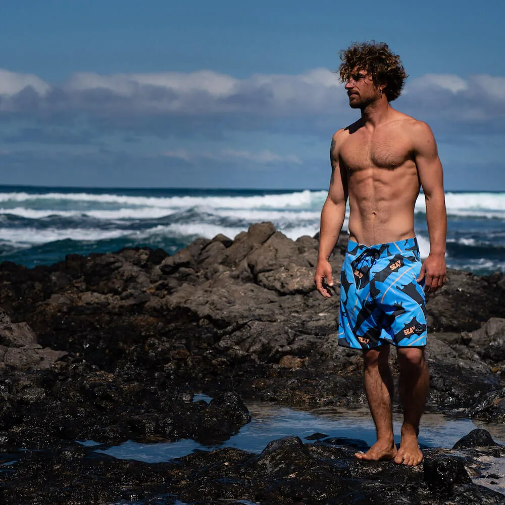 Seay  ---------    ------------Boardshort stampa foglie banano - Nero e blu