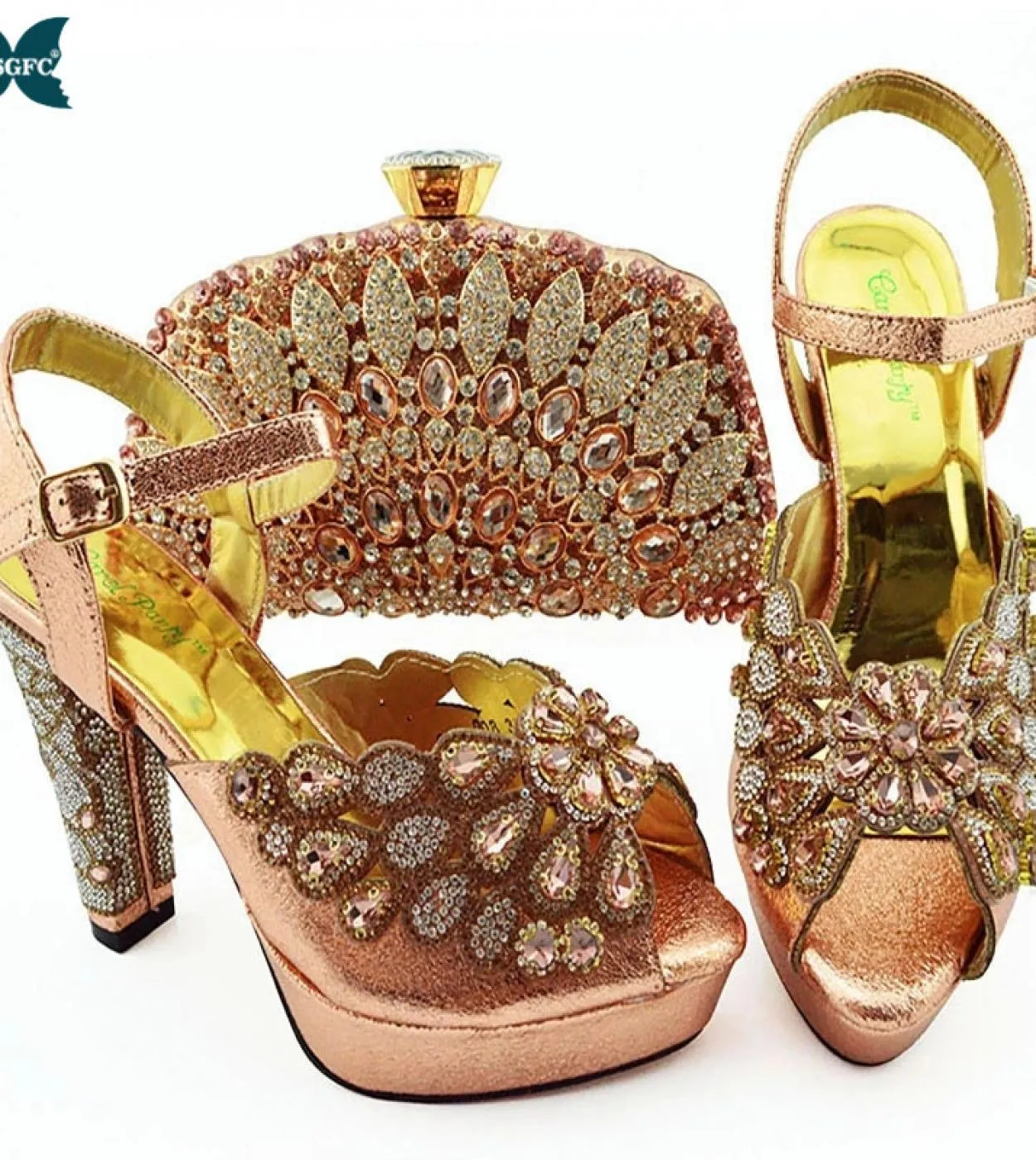 Set di scarpe e borsa da donna africane con set di scarpe e borsa di design italiano di vendita calda da donna color pesca per l