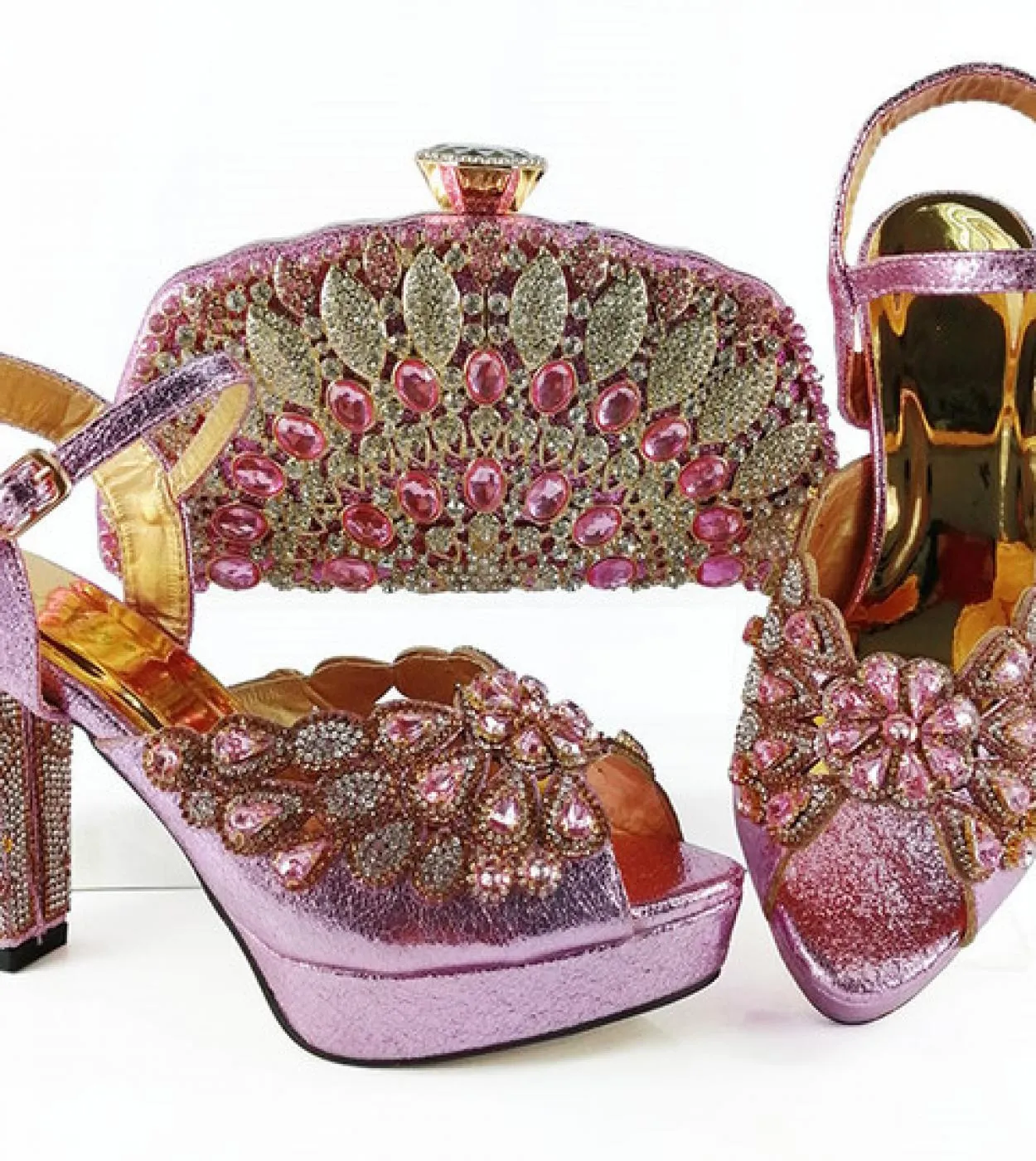 Set di scarpe e borsa da donna africane con set di scarpe e borsa di design italiano di vendita calda da donna color pesca per l