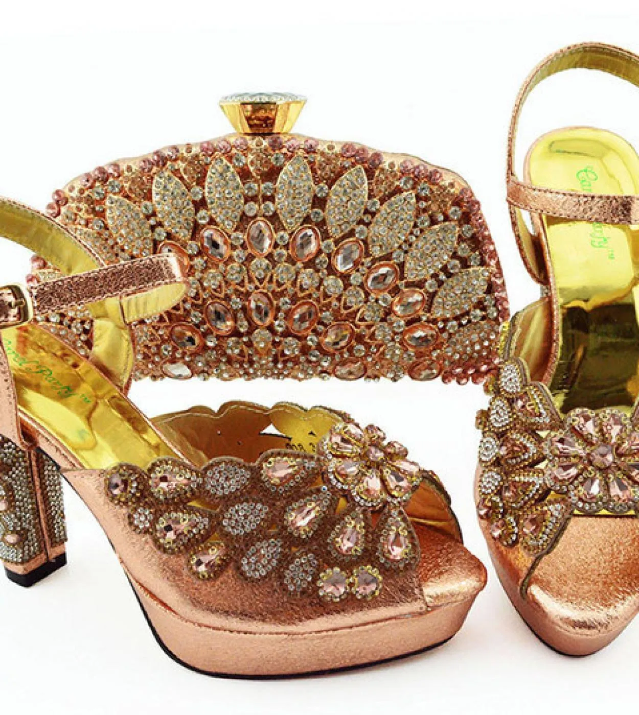Set di scarpe e borsa da donna africane con set di scarpe e borsa di design italiano di vendita calda da donna color pesca per l
