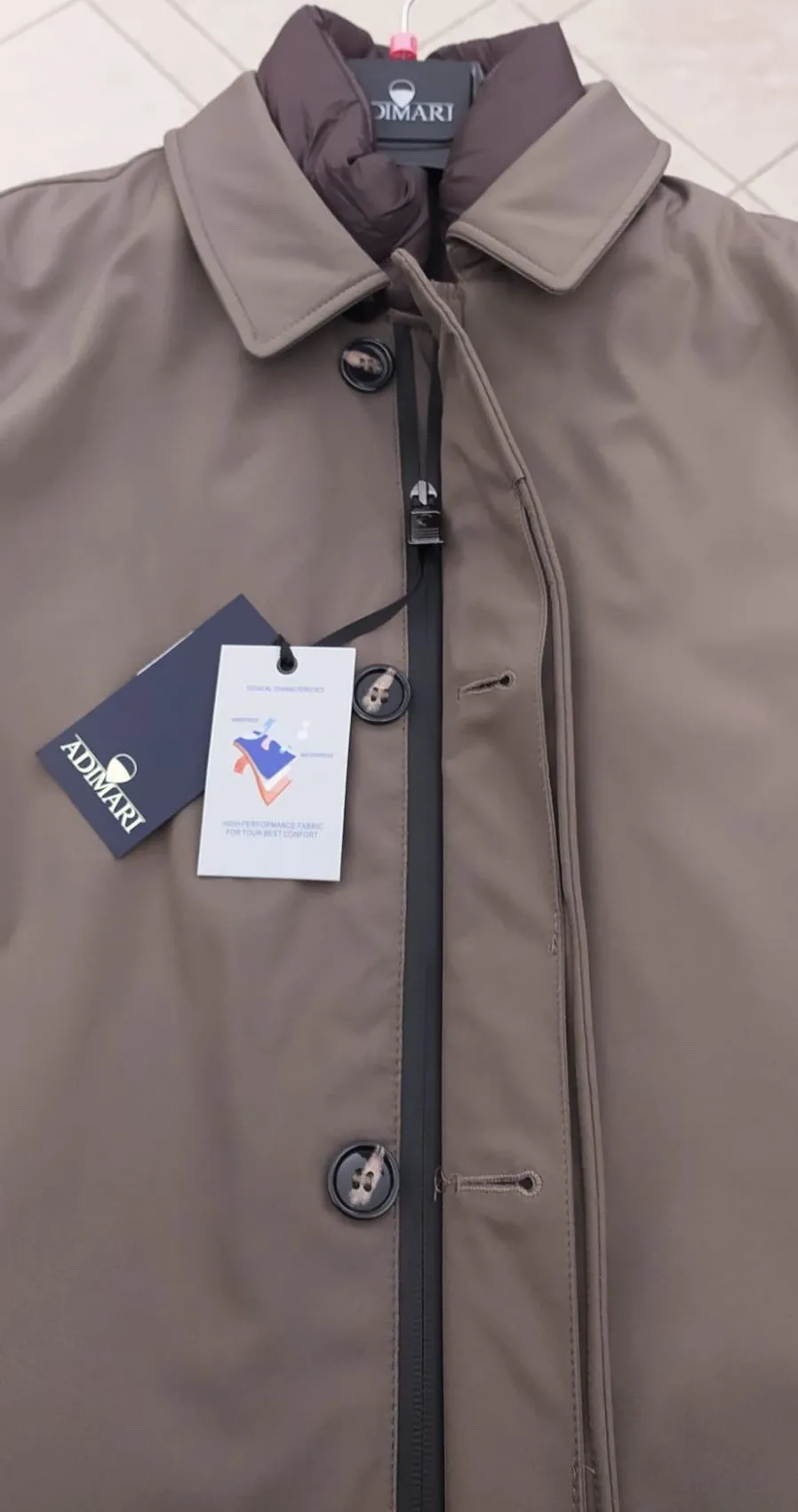 Trench impermeabile imbottito corda con pettorina anti vento staccabile