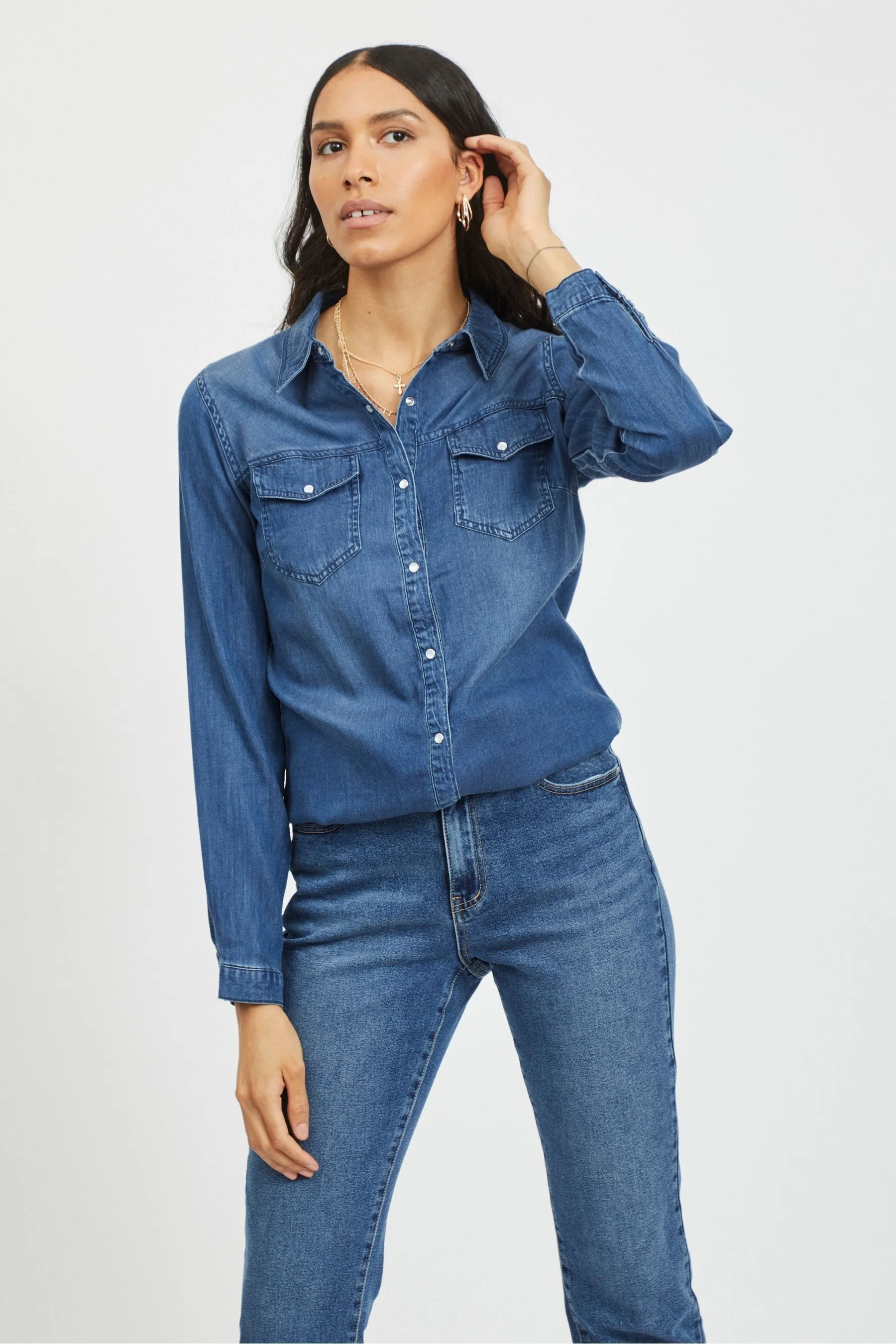 VILA - Camicia leggera con Denim tasca