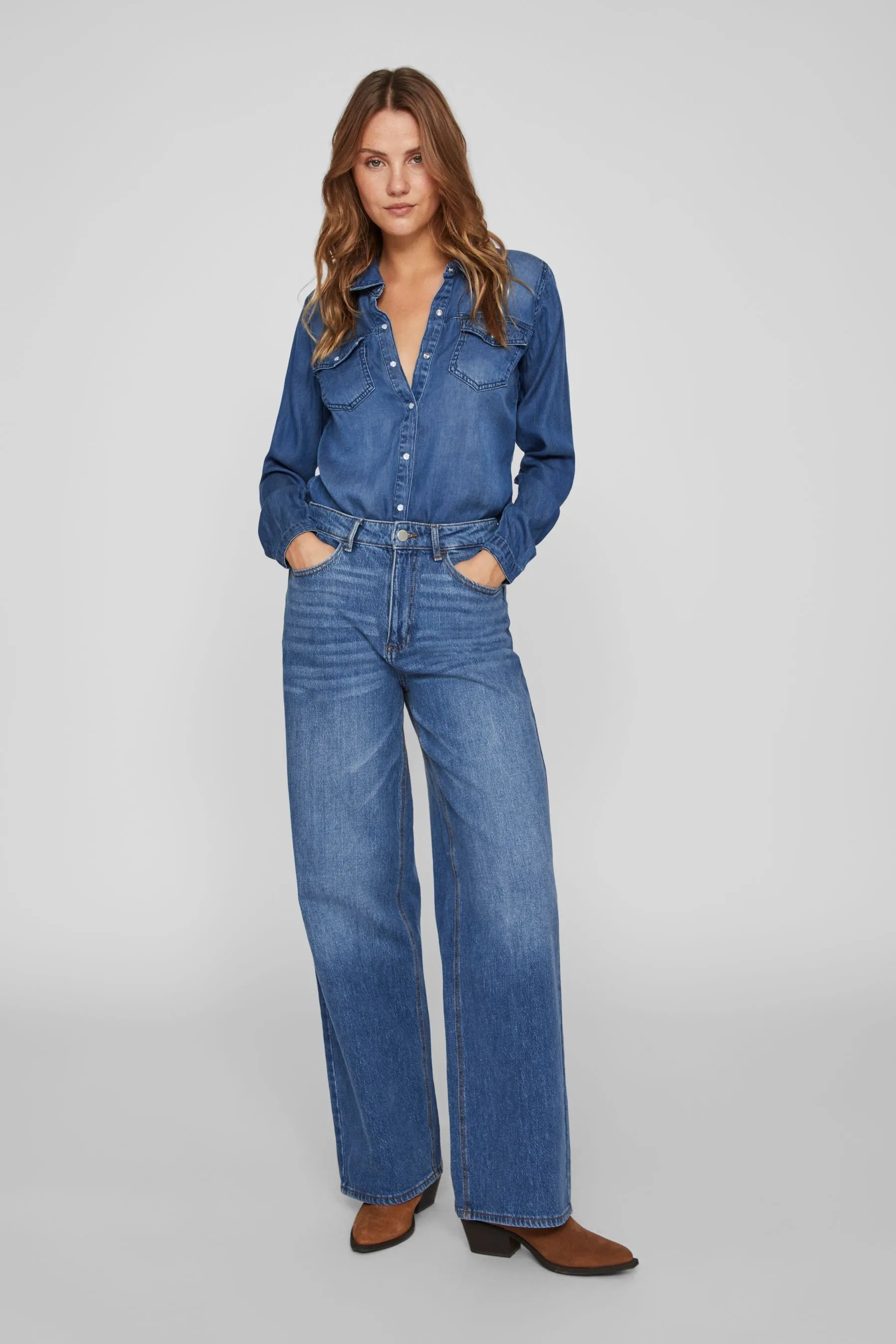 VILA - Camicia leggera con Denim tasca
