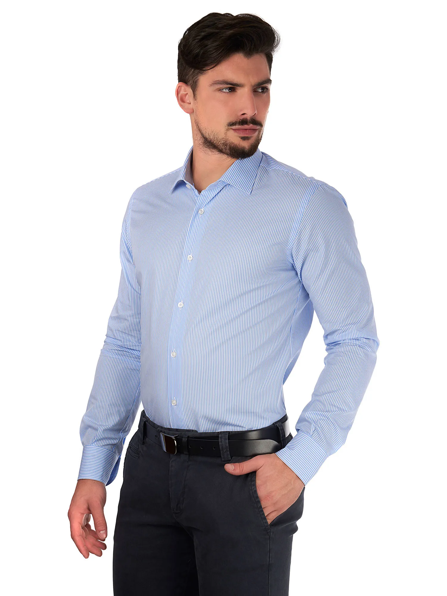 White and Light Blue Striped Shirt