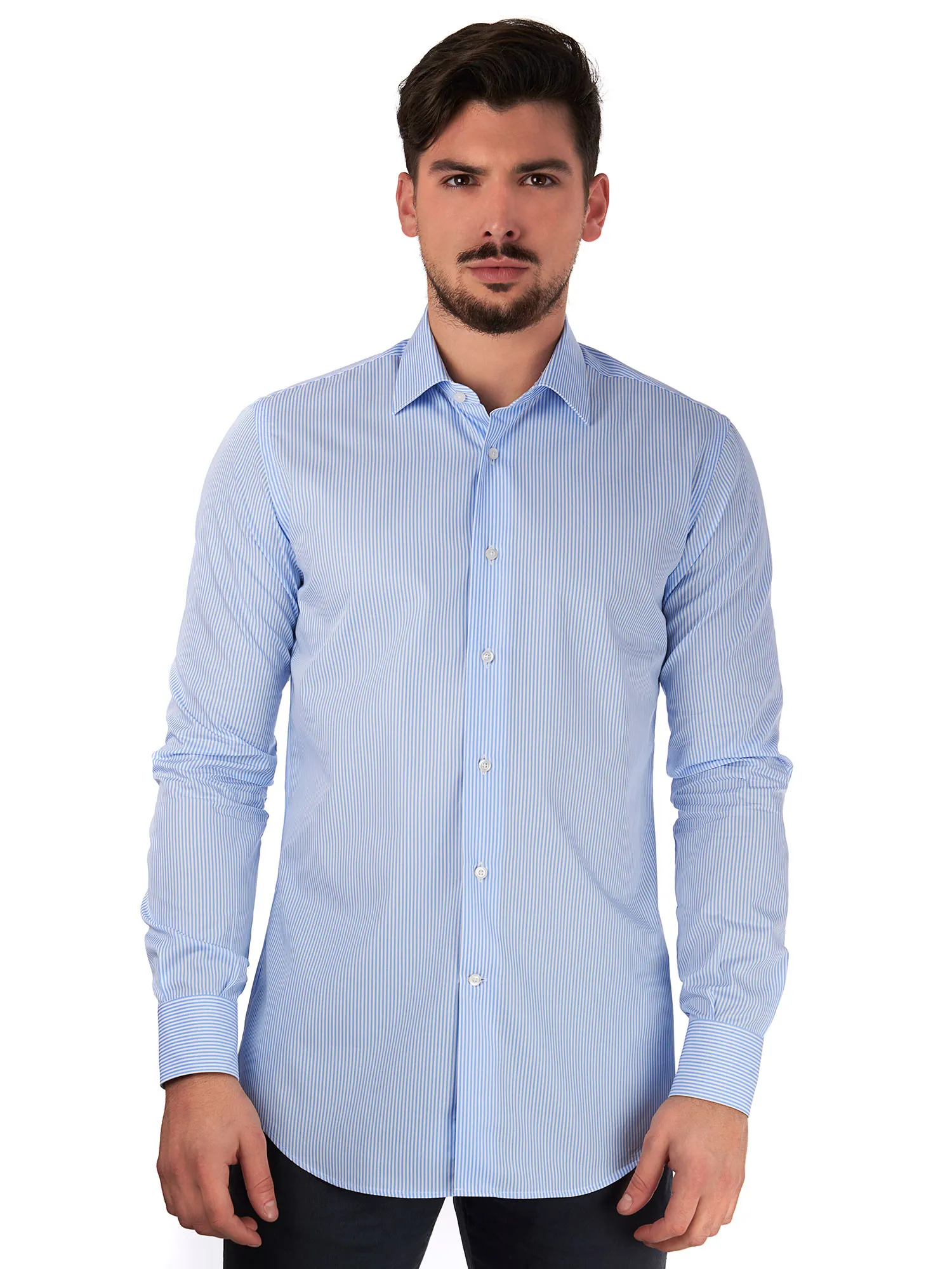 White and Light Blue Striped Shirt