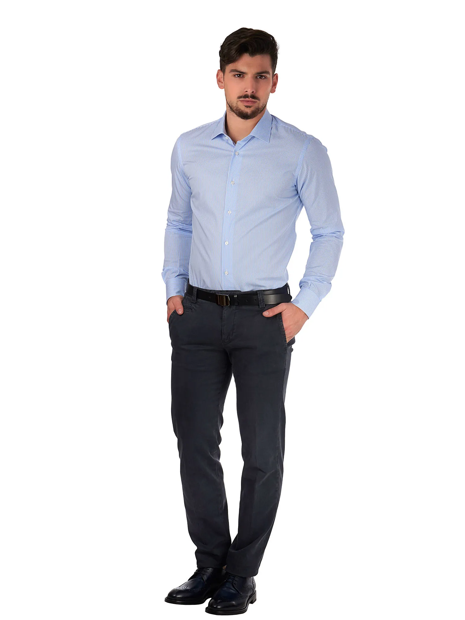 White and Light Blue Striped Shirt