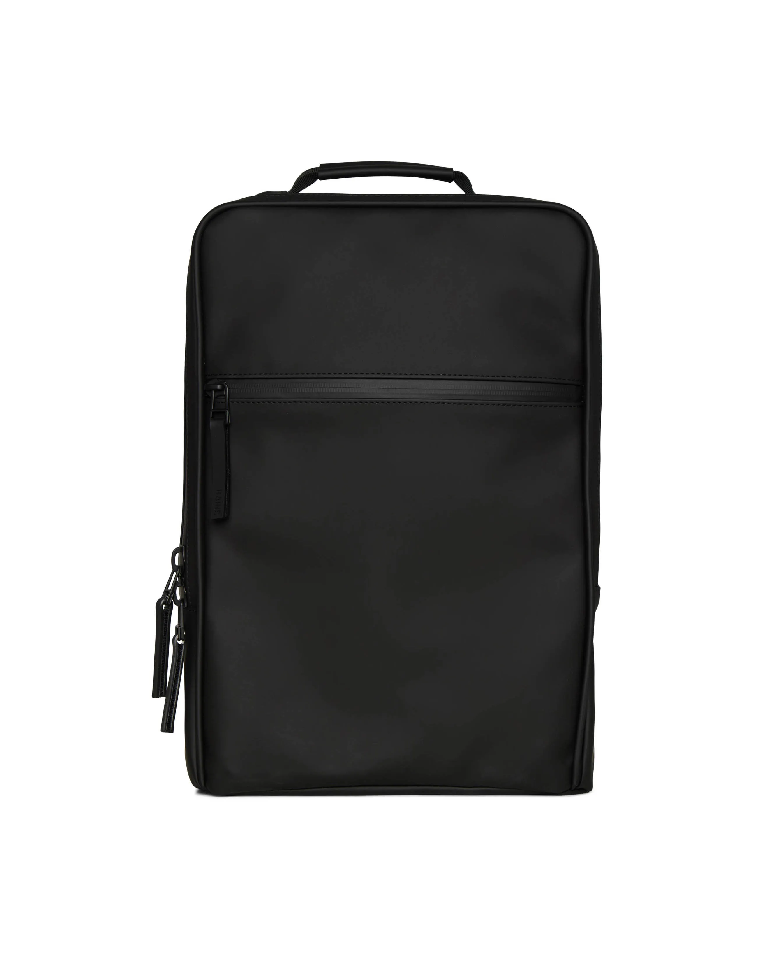 Zaino Book Backpack nero in tessuto tecnico impermeabile effetto gommato con tasca a parete