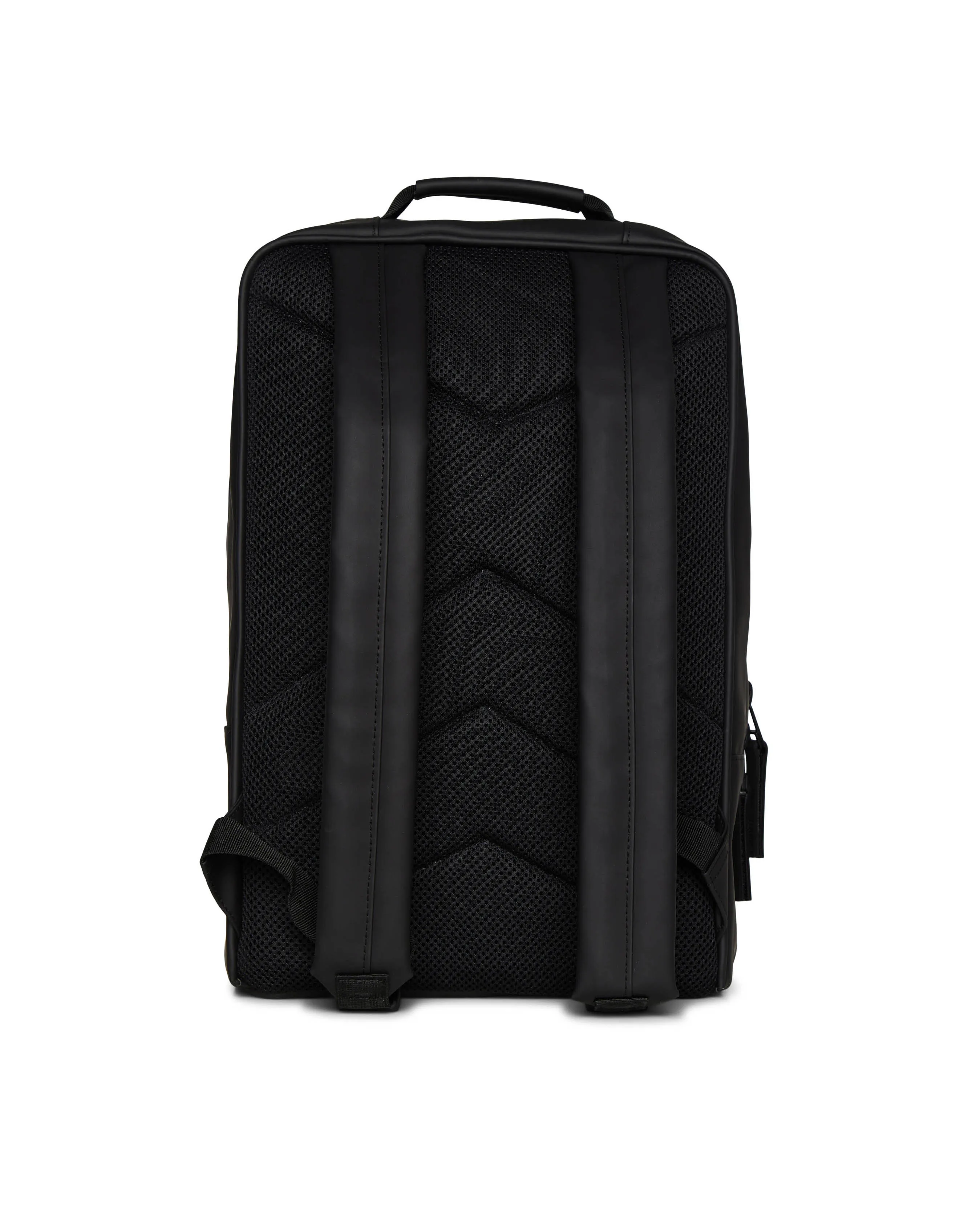 Zaino Book Backpack nero in tessuto tecnico impermeabile effetto gommato con tasca a parete